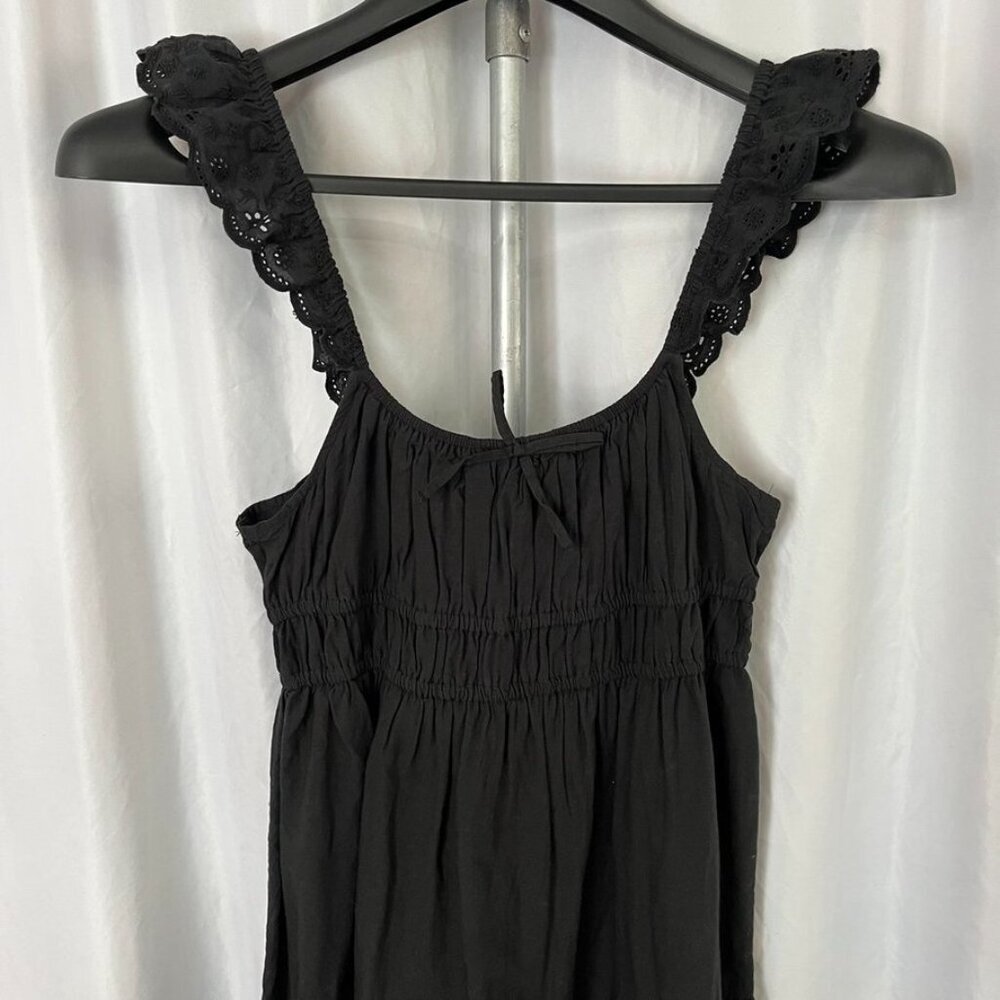 NEW BP Smocked Cotton Sundress Eyelet Strap Tiered Midi Black M - Picture 5 of 14